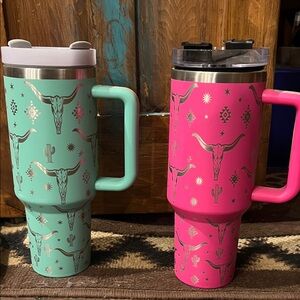 Pink and Turquoise Western Travel Cups